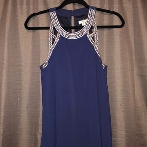 Navy dress with print collar